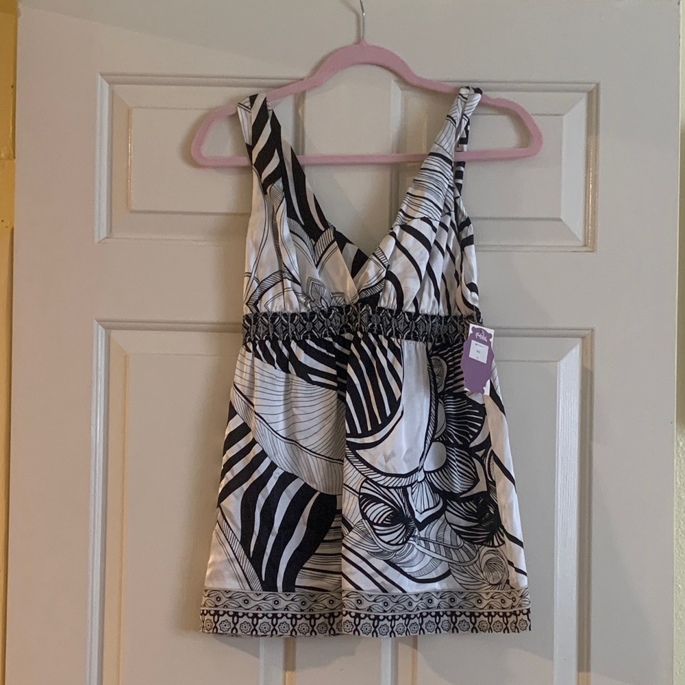 NWT Hale Bob Black and White Striped Sleeveless Top